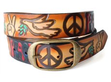画像1: 新品★USA製 BRACKNEY LEATHER WORKS PEACE ピースマーク 型押し ペイント レザーベルト ブラウン 34 (1)