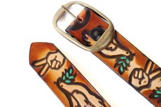 画像2: 新品★USA製 BRACKNEY LEATHER WORKS PEACE ピースマーク 型押し ペイント レザーベルト ブラウン 34 (2)