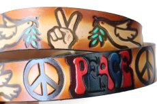 画像5: 新品★USA製 BRACKNEY LEATHER WORKS PEACE ピースマーク 型押し ペイント レザーベルト ブラウン 34 (5)
