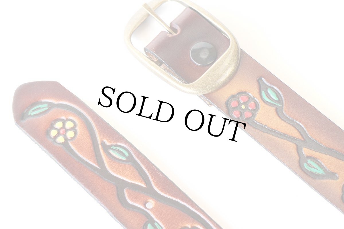 画像2: 新品★USA製 BRACKNEY LEATHER WORKS 小花柄 型押し ペイント レザーベルト ブラウン 34 (2)