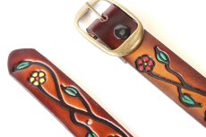 画像2: 新品★USA製 BRACKNEY LEATHER WORKS 小花柄 型押し ペイント レザーベルト ブラウン 34 (2)