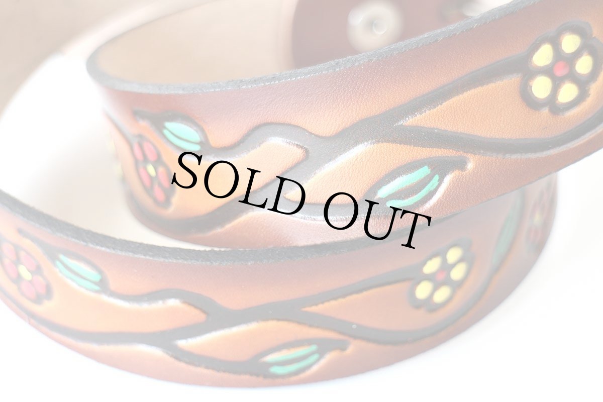 画像5: 新品★USA製 BRACKNEY LEATHER WORKS 小花柄 型押し ペイント レザーベルト ブラウン 34 (5)