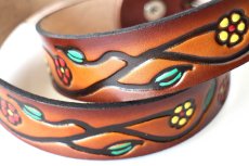 画像5: 新品★USA製 BRACKNEY LEATHER WORKS 小花柄 型押し ペイント レザーベルト ブラウン 34 (5)