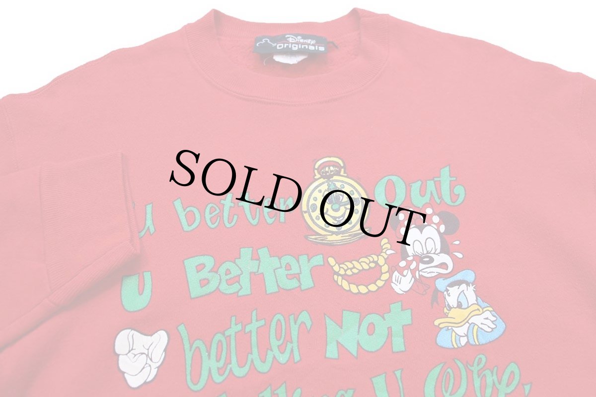 画像3: 80s USA製 Disneyディズニー ミッキー マウス ドナルドダック サンタクロース クリスマス スウェット 赤 M (3)