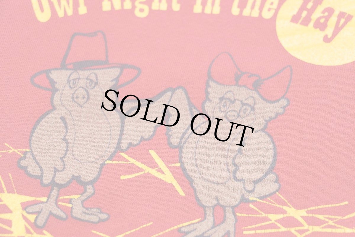 画像4: 80s USA製 RUSSELLラッセル Owl Night in the Hay Hoedown 1988 フクロウ 前V スウェット 赤 XL (4)