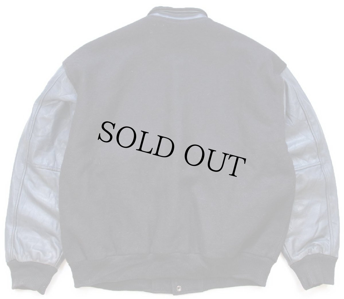 画像2: 90s カナダ製 jjm TULLAMORE ADVANTAGE 刺繍 スタンドカラー キルティングライナー メルトン ウール 袖革スタジャン 黒×紺 (2)