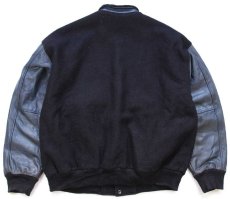 画像2: 90s カナダ製 jjm TULLAMORE ADVANTAGE 刺繍 スタンドカラー キルティングライナー メルトン ウール 袖革スタジャン 黒×紺 (2)