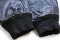 画像8: 90s カナダ製 jjm TULLAMORE ADVANTAGE 刺繍 スタンドカラー キルティングライナー メルトン ウール 袖革スタジャン 黒×紺 (8)