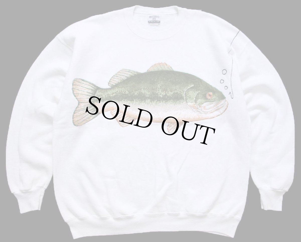 画像1: 90s USA製 Leeリー フィッシュ アップリケ&ハンドペイント アート スウェット 白 XXL★特大 (1)