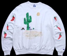 画像1: 90s USA製 Championチャンピオン サボテン ハラペーニョ ハンドペイント アート 前V スウェット 白 XL (1)