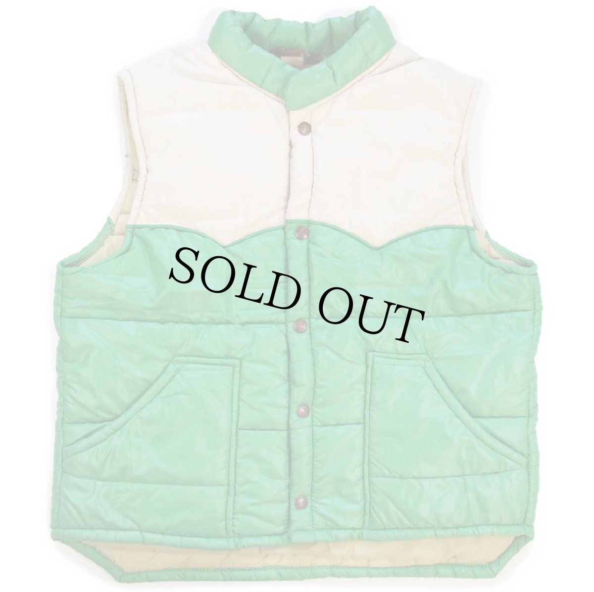 画像1: 70s Swingster ツートン ヨーク切り替え 中綿入り ナイロンベスト 黄緑×ベージュ M (1)