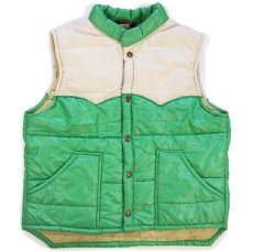 画像1: 70s Swingster ツートン ヨーク切り替え 中綿入り ナイロンベスト 黄緑×ベージュ M (1)