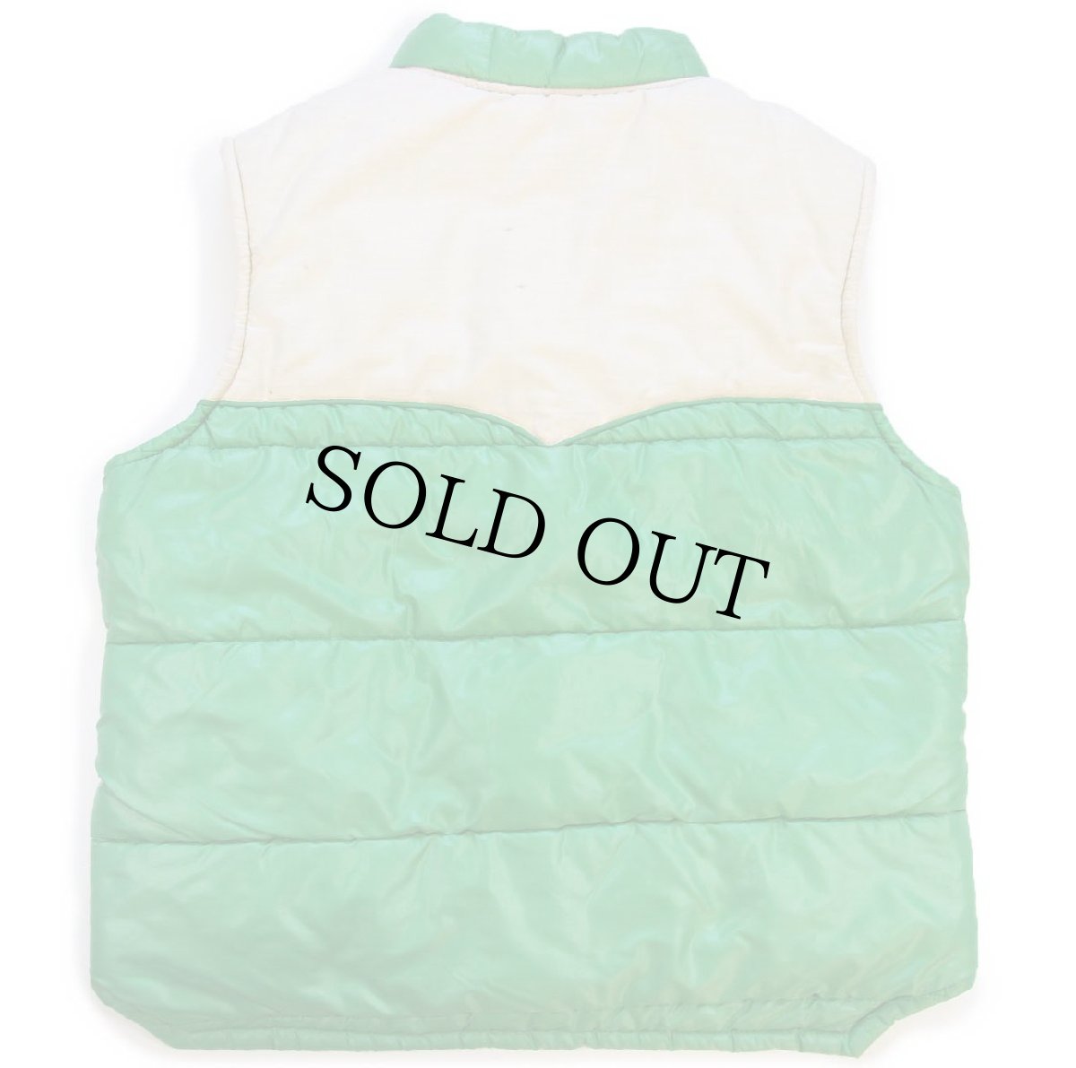 画像2: 70s Swingster ツートン ヨーク切り替え 中綿入り ナイロンベスト 黄緑×ベージュ M (2)