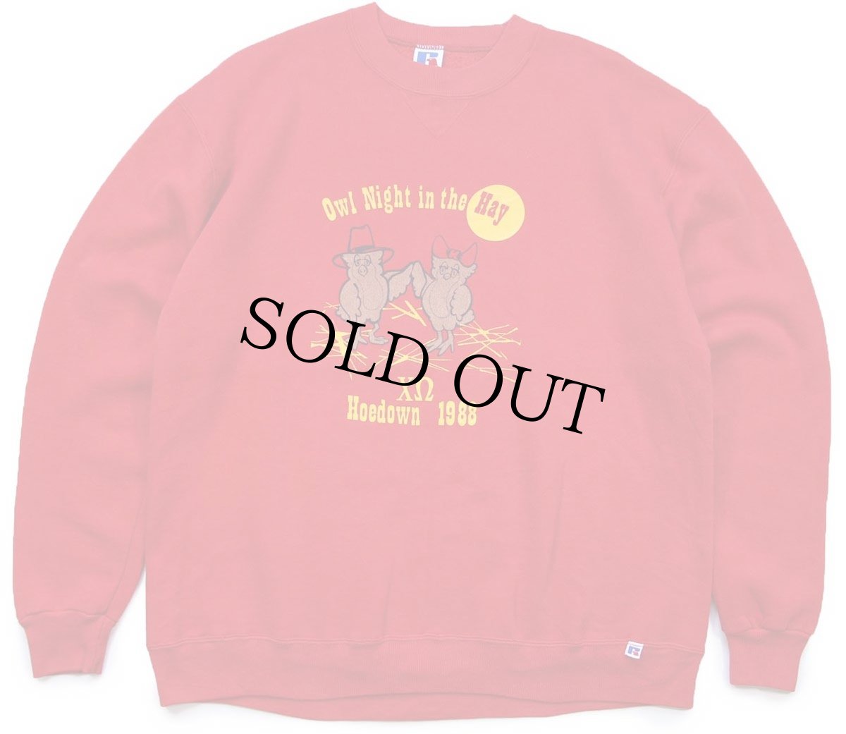 画像1: 80s USA製 RUSSELLラッセル Owl Night in the Hay Hoedown 1988 フクロウ 前V スウェット 赤 XL (1)