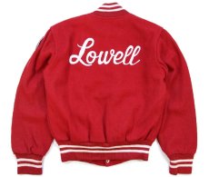 画像2: 80s USA製 HOLLOWAY Lowell チェーン刺繍&パッチ付き メルトン ウール スタジャン 赤 YOUTH L (2)
