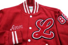 画像3: 80s USA製 HOLLOWAY Lowell チェーン刺繍&パッチ付き メルトン ウール スタジャン 赤 YOUTH L (3)