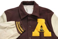 画像3: 60s Varsi-Jac レタードパッチ付き メルトン ウール 袖革スタジャン 焦げ茶×アイボリー (3)