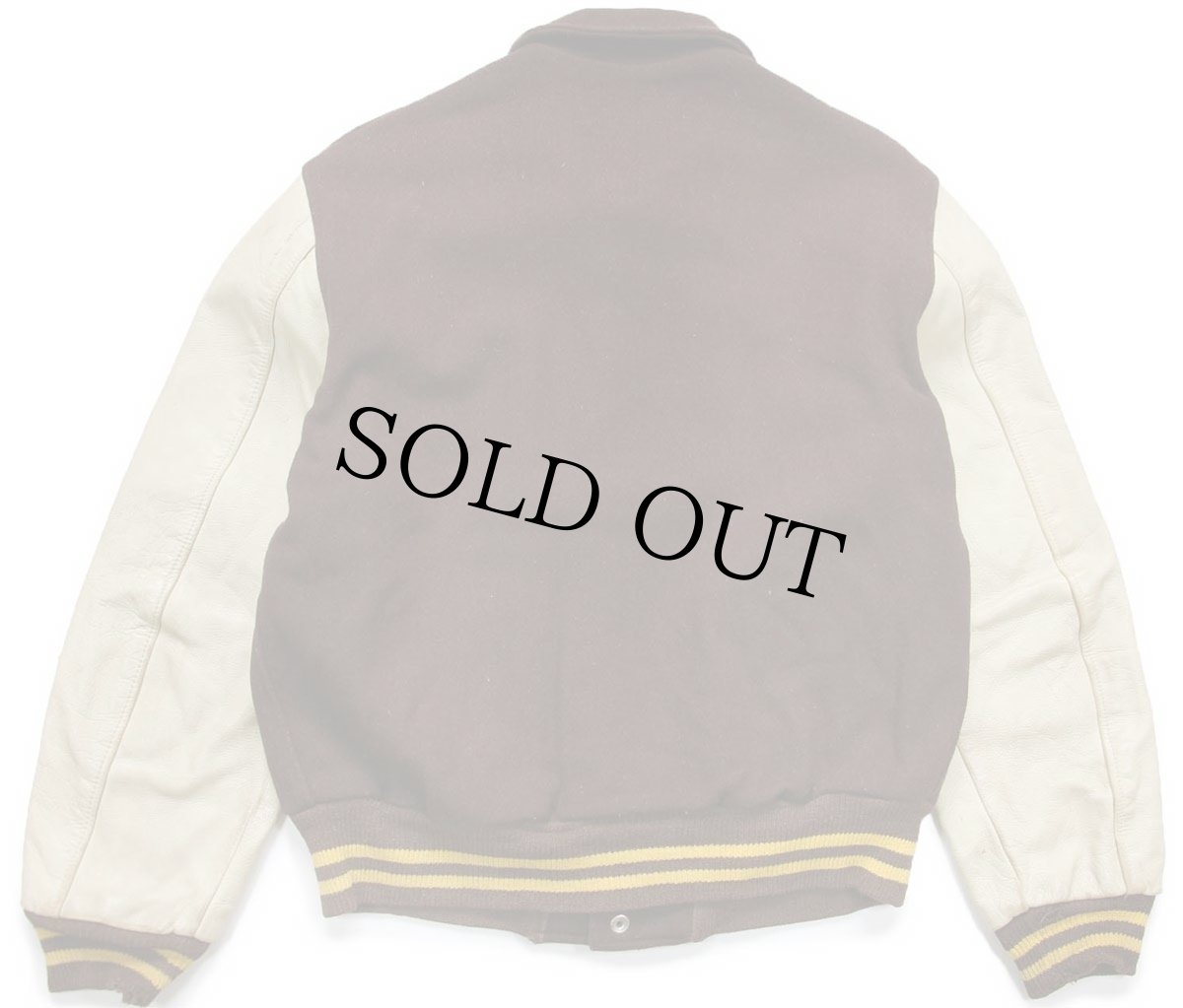 画像2: 60s Varsi-Jac レタードパッチ付き メルトン ウール 袖革スタジャン 焦げ茶×アイボリー (2)