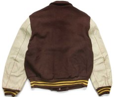 画像2: 60s Varsi-Jac レタードパッチ付き メルトン ウール 袖革スタジャン 焦げ茶×アイボリー (2)