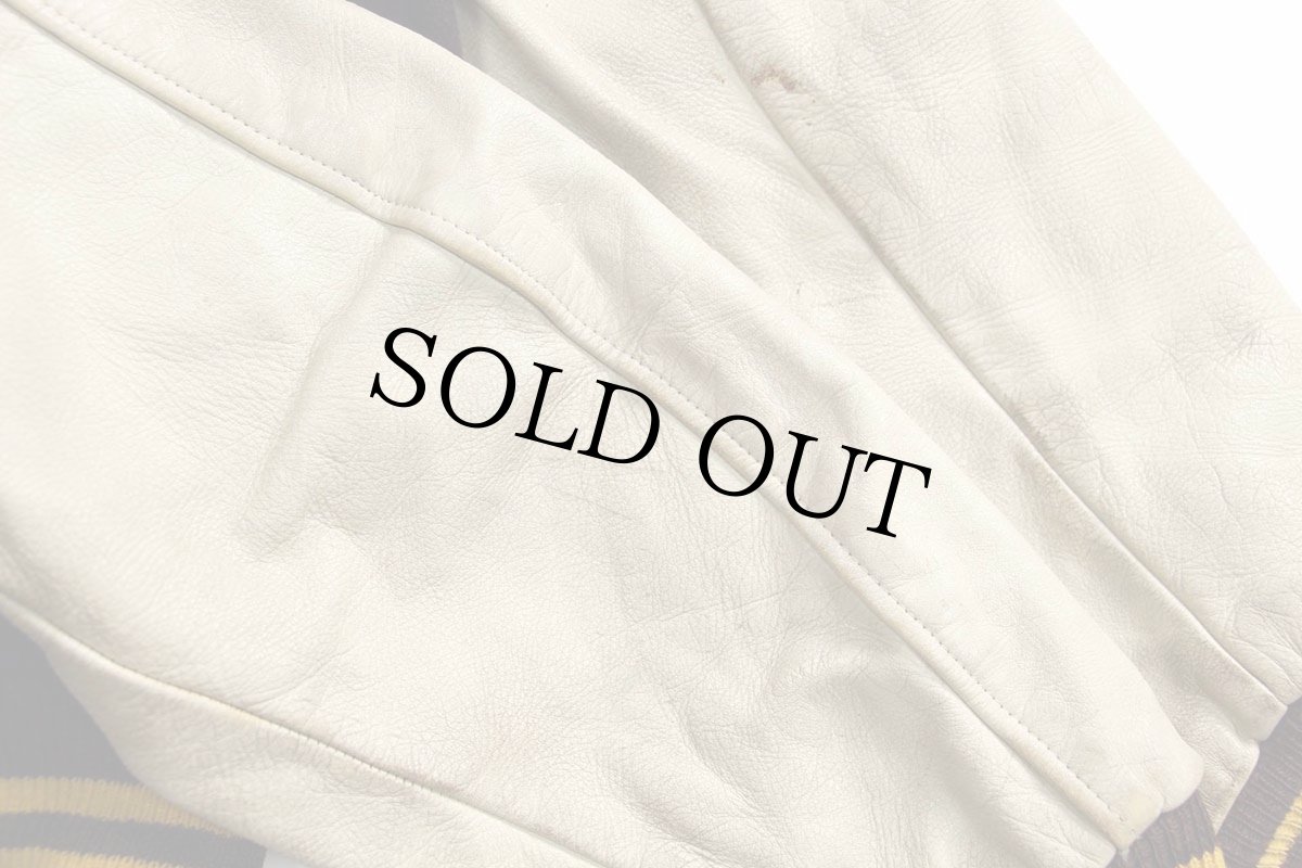 画像7: 60s Varsi-Jac レタードパッチ付き メルトン ウール 袖革スタジャン 焦げ茶×アイボリー (7)