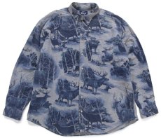 画像1: 80s USA製 Woolrichウールリッチ 鹿柄 ボタンダウン コットン シャモアクロスシャツ XL (1)