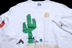 画像3: 90s USA製 Championチャンピオン サボテン ハラペーニョ ハンドペイント アート 前V スウェット 白 XL (3)