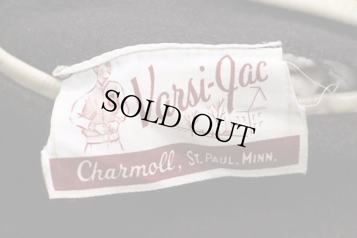 画像4: 60s Varsi-Jac レタードパッチ付き メルトン ウール 袖革スタジャン 焦げ茶×アイボリー (4)