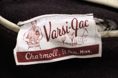画像4: 60s Varsi-Jac レタードパッチ付き メルトン ウール 袖革スタジャン 焦げ茶×アイボリー (4)