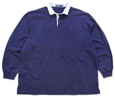 画像1: 90s ポロ ラルフローレン ワンポイント コットン ラガーシャツ ナス紺 XXL★特大 (1)