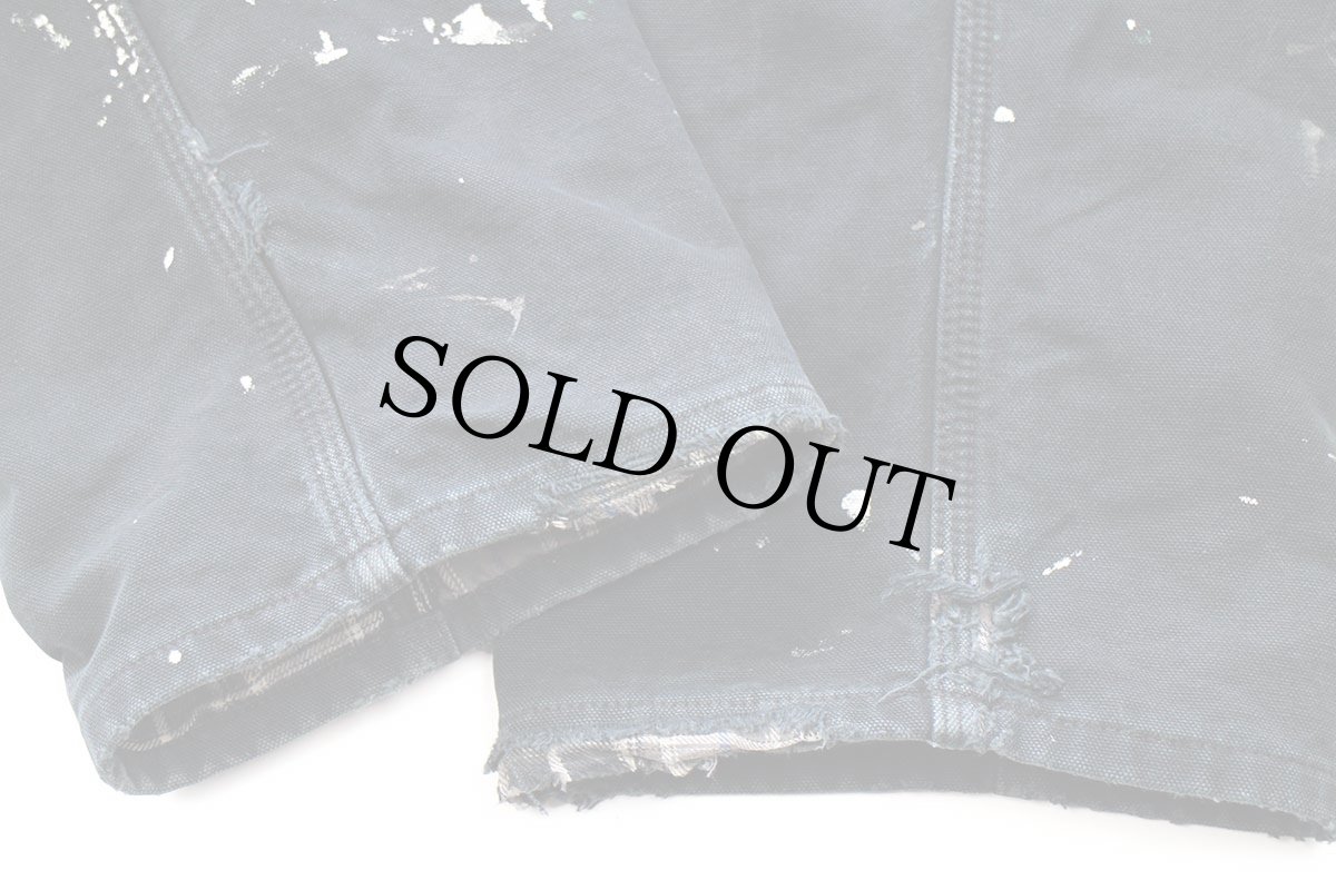 画像8: メキシコ製 carharttカーハート ペンキ飛び チェック ネルライナー ダック地 ペインターパンツ 黒 フェード W36 L32 (8)