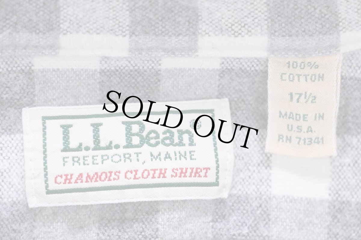 画像4: 80s USA製 L.L.Bean CHAMOIS CLOTH SHIRT ギンガムチェック コットン シャモアクロスシャツ グレー×白 17.5 (4)