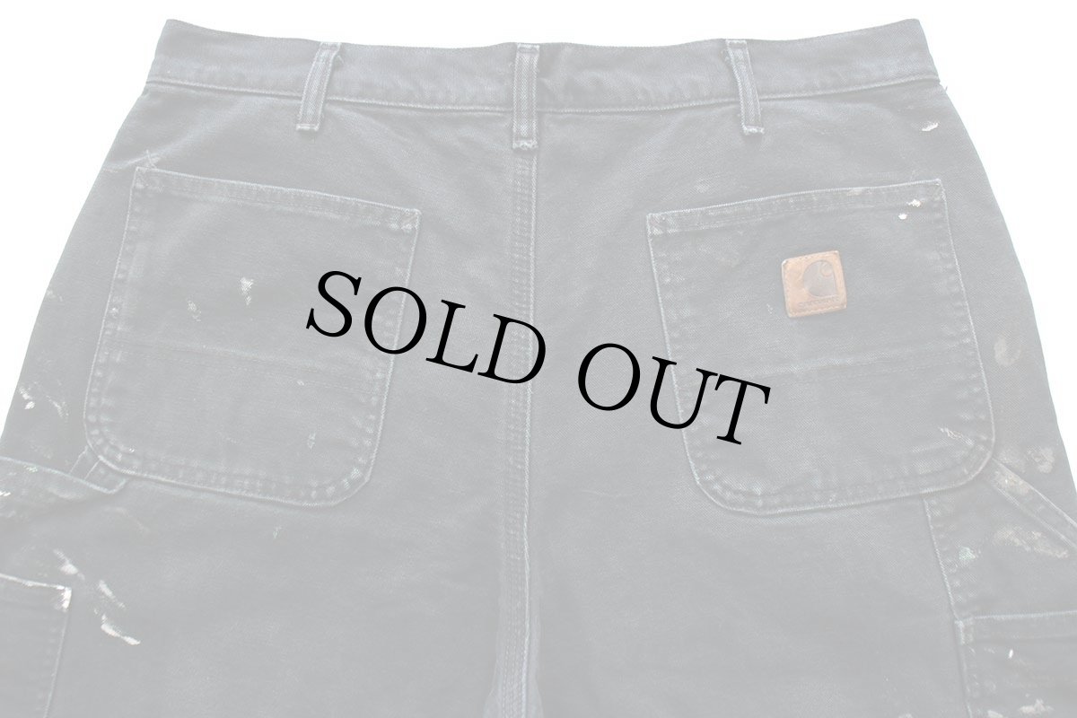 画像5: メキシコ製 carharttカーハート ペンキ飛び チェック ネルライナー ダック地 ペインターパンツ 黒 フェード W36 L32 (5)