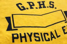 画像4: 70s USA製 Championチャンピオン G.P.H.S. PHYSICAL ED. 染み込みプリント コットン リバーシブルTシャツ 黄×紺 S (4)