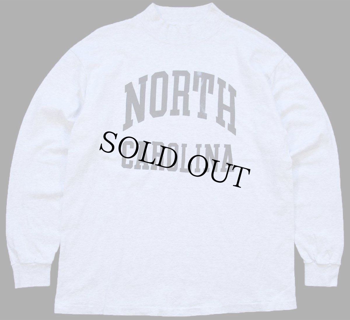 画像1: 90s USA製 NORTH CAROLINA モックネック コットン 長袖Tシャツ 杢ライトグレー L (1)