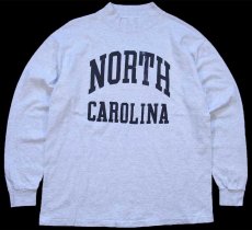 画像1: 90s USA製 NORTH CAROLINA モックネック コットン 長袖Tシャツ 杢ライトグレー L (1)
