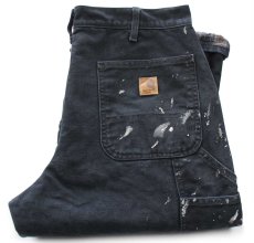 画像1: メキシコ製 carharttカーハート ペンキ飛び チェック ネルライナー ダック地 ペインターパンツ 黒 フェード W34 L34 (1)