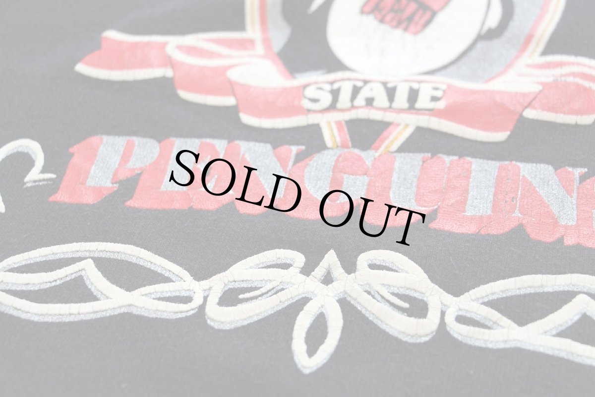 画像4: 90s USA製 YOUNGSTOWN PENGUINS マスコット ひび割れプリント スウェット 黒 XL (4)