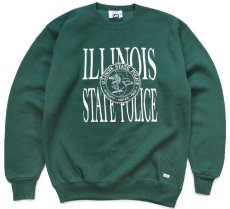 画像1: 90s USA製 Leeリー ILLINOIS STATE POLICE ひび割れプリント スウェット 緑 M (1)