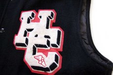 画像6: 90s USA製 NEFF 刺繍&パッチ付き キルティングライナー メルトン ウール スタジャン ベスト 黒 L (6)