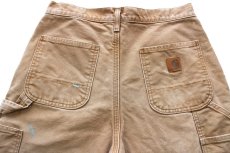 画像5: メキシコ製 carharttカーハート ペンキ飛び＆ダメージ チェック ネルライナー ダック地 ペインターパンツ 茶 フェード W30 L34★ボロ (5)