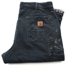 画像1: メキシコ製 carharttカーハート ペンキ飛び チェック ネルライナー ダック地 ペインターパンツ 黒 フェード W36 L32 (1)