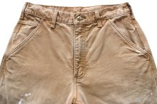 画像4: メキシコ製 carharttカーハート ペンキ飛び＆ダメージ チェック ネルライナー ダック地 ペインターパンツ 茶 フェード W30 L34★ボロ (4)