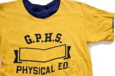 画像3: 70s USA製 Championチャンピオン G.P.H.S. PHYSICAL ED. 染み込みプリント コットン リバーシブルTシャツ 黄×紺 S (3)