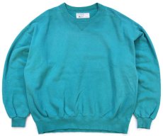 画像1: 90s USA製 L.L.Bean×RUSSELLラッセル 前V スウェット エメラルドグリーン XXL★特大 ブランク (1)