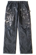 画像2: carharttカーハート ペンキ飛び＆ダメージ チェック ネルライナー ダブルニー ダック地 ペインターパンツ ボロ 黒 フェード W36 (2)