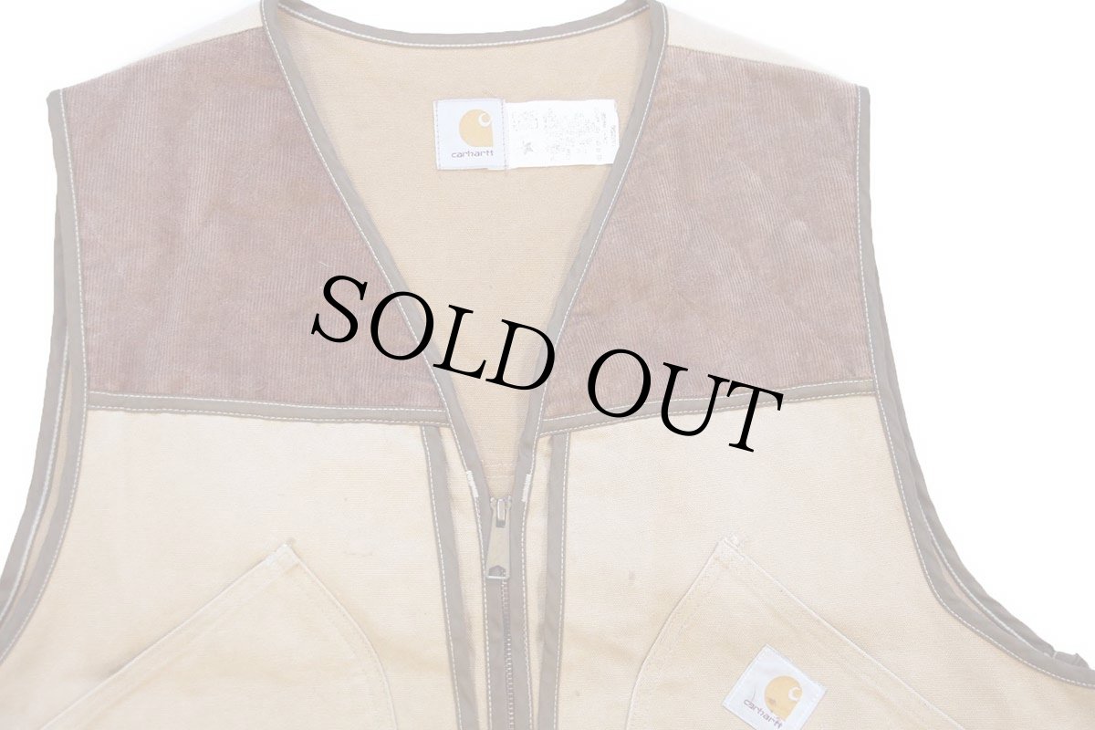 画像3: 90s USA製 carharttカーハート ダック地×コーデュロイ ハンティングベスト 茶 2XL★特大 (3)