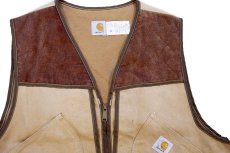 画像3: 90s USA製 carharttカーハート ダック地×コーデュロイ ハンティングベスト 茶 2XL★特大 (3)