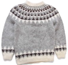 画像2: アイスランド製 Samband of Iceland 丸ヨーク ノルディック柄 ウール ハンドニット セーター L (2)