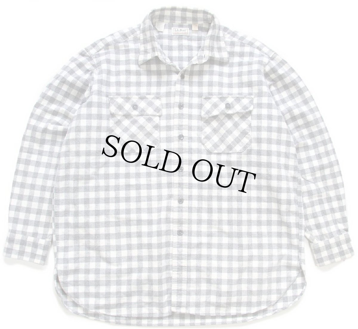 画像1: 80s USA製 L.L.Bean CHAMOIS CLOTH SHIRT ギンガムチェック コットン シャモアクロスシャツ グレー×白 17.5 (1)
