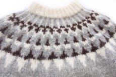 画像3: アイスランド製 Samband of Iceland 丸ヨーク ノルディック柄 ウール ハンドニット セーター L (3)